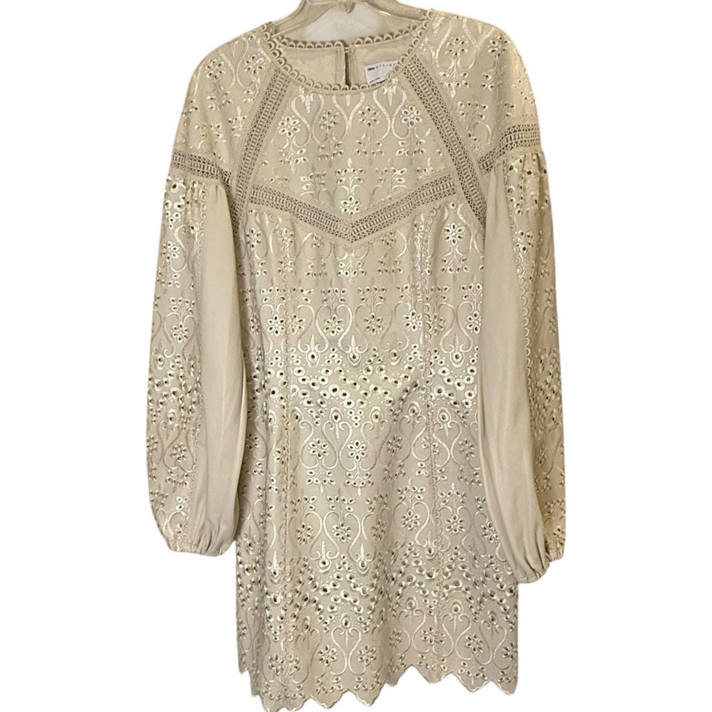 ASOS Women’s Edgy Cream Faux Leather Eyelet Embroidered Mini Dress sz 10
